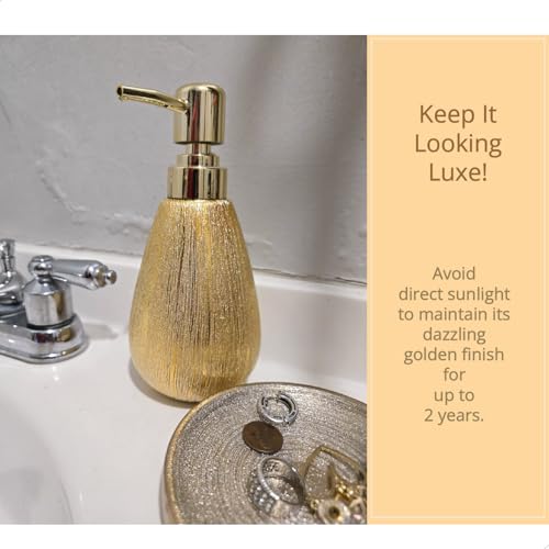 3D Textured Brushed Gold Ceramic Soap Dispenser, Shiny Finish - color: Brushed Gold