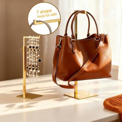 Gold Purse Display Stand, 2 Pack Handbag Display Stand Adjustable Height Stainless Steel Stability Non-slip Base,22lbs Large Bags Display Rack Luxury Purse Holder for Table Retail Closet - color: A-Gold