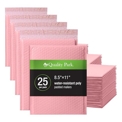 Quality Park Bubble Mailers, 8.5 x 11, Light Pink Poly Mailers, Padded Envelopes, Shipping Bags, Water Resistant, Self Seal, 25 Per Box (QUA85908) (Pack of 4) - color: Light Pink, size: (Pack of 4)
