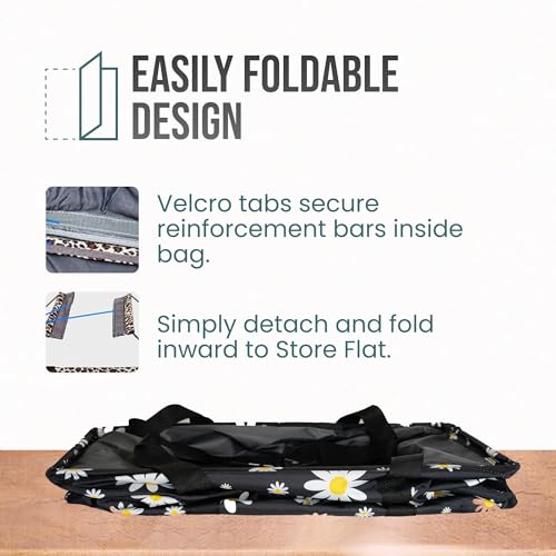 Extra Large Utility Tote Bag - Oversized Collapsible Beach Bag - Black Daisy - color: Black Daisy