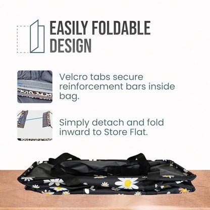 Extra Large Utility Tote Bag - Oversized Collapsible Beach Bag - Black Daisy - color: Black Daisy