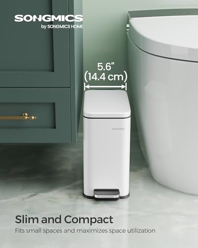 SONGMICS Bathroom Trash Can, 1.3 Gallon Stainless Steel Trash Bin with Lid - color: White, style: 1.3 Gal.