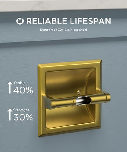 FORIOUS Recessed Toilet Paper Holder for Mega Rolls, Brushed Gold - color: Gold