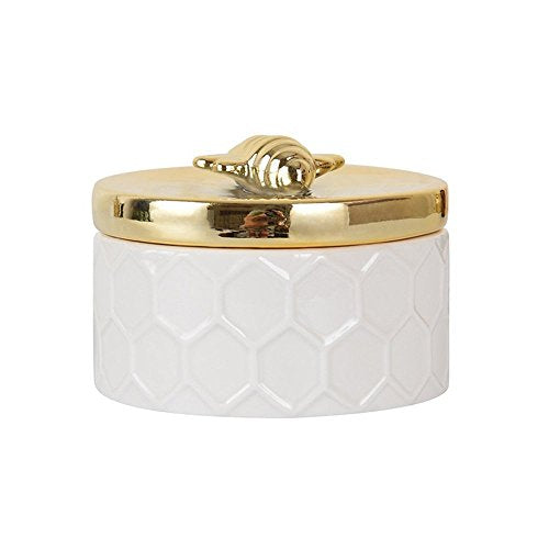 Owlgift Ceramics Jewelry Box w/Accessories Organizer Storage Tank Container (Bee Lid)