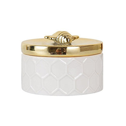 Owlgift Ceramics Jewelry Box w/Accessories Organizer Storage Tank Container (Bee Lid)