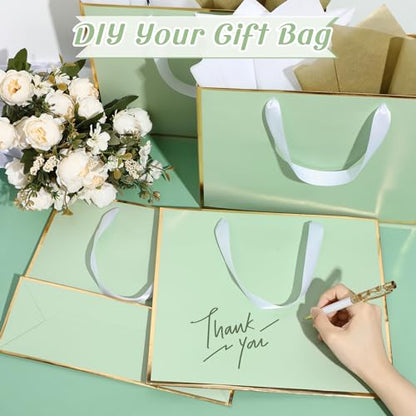 ReliThick 12 Pack Paper Gift Bag with Handles & Tissue, Sage Green - color: Sage Green