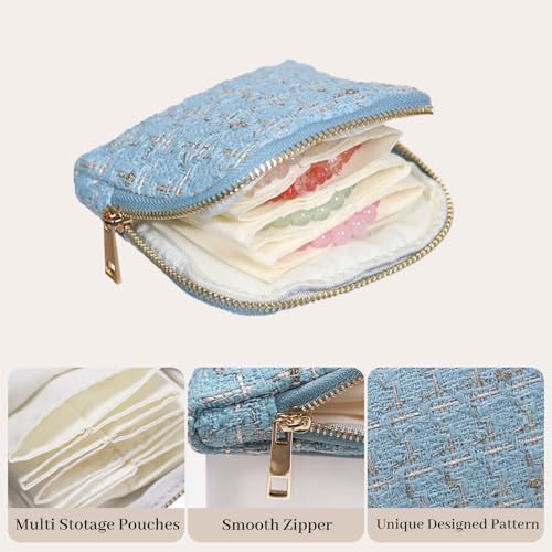 Stratalife Small Travel Jewelry Case, Qulited Storgae Pouch - color: Quilted Light Blue