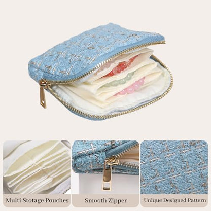 Stratalife Small Travel Jewelry Case, Qulited Storgae Pouch - color: Quilted Light Blue