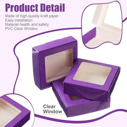 Zonon 30 Pcs Kraft Paper Boxes with Window 4.13 x 4.13 x 1.18inch (Purple) - color: Purple