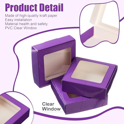 Zonon 30 Pcs Kraft Paper Boxes with Window 4.13 x 4.13 x 1.18inch (Purple) - color: Purple