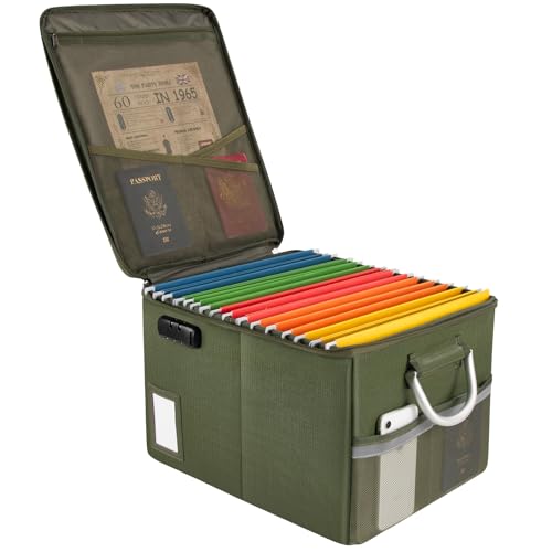 TOMKID Fireproof Document Box, Fire Proof Safe Box for Home Document Organizer with Lock, Fire Organizer Office Storage Cabinet for Hanging Letter/Legal Folder 16.1 x 12.9 x 11in (Green) - color: Green