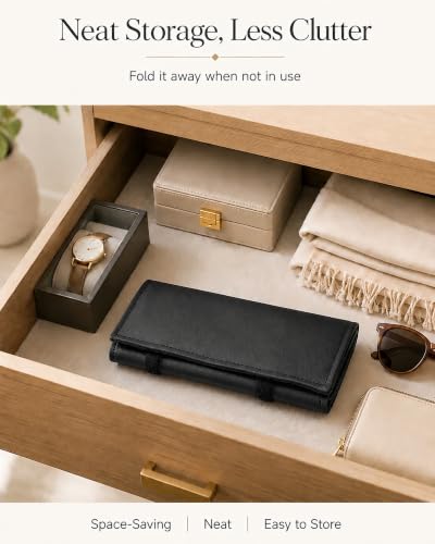 Travel Necklace Organizer, Tangle Free Jewelry Case, 16 Slots - color: black PU and velvet