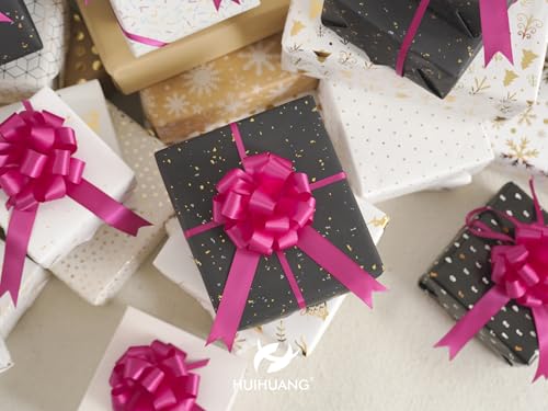 HUIHUANG Hot Pink Satin Pull Bows for Gift Wrapping 12 PCS, 4" x 8" Bows - color: Hot Pink, size: 1 Pack (12 bows, 4 in x 8 in)