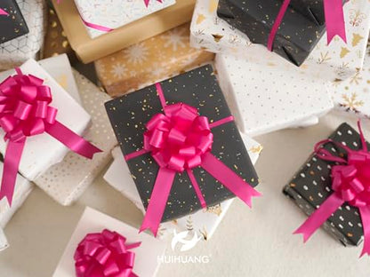 HUIHUANG Hot Pink Satin Pull Bows for Gift Wrapping 12 PCS, 4" x 8" Bows - color: Hot Pink, size: 1 Pack (12 bows, 4 in x 8 in)