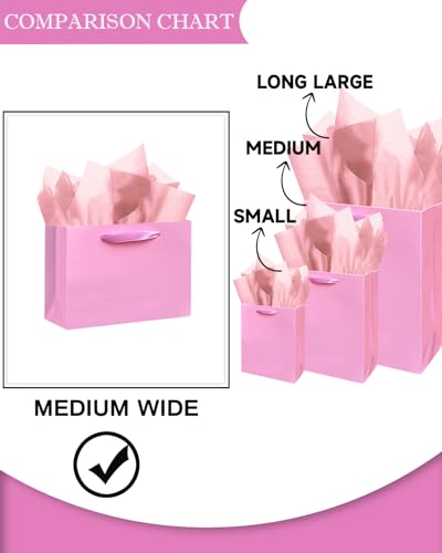 qiqee Pink Gift Bags, Medium Size, 9.6"x7.9"x4.3", 24PCS - color: Pink, size: 24 Count (Pack of 1)