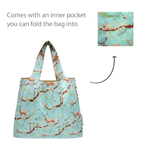 allydrew Medium Foldable Tote Nylon Reusable Grocery Bag (Set of 2) - color: Floral Deer