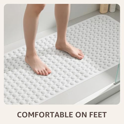 OTHWAY Bath Tub Shower Mat Non Slip, Bathtub Floor Liner Mats for Inside Shower Bathroom, Suction Cups and Drain Holes for Feet Scrubbing, Machine Washable, Soft on Feet, 35x16 Inch, White - color: White