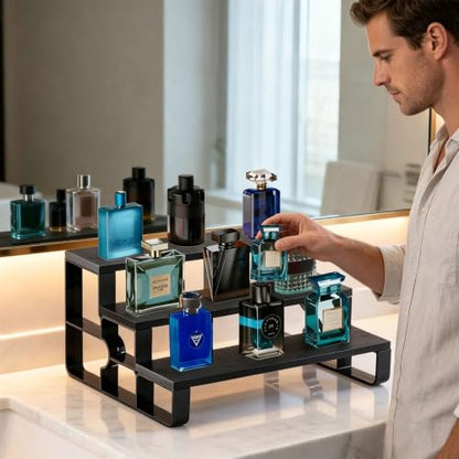 3 Tier Wood Cologne Stand, Men Perfume Dresser Display Organizer - color: Black, size: 3 Tiers-width=11.2"