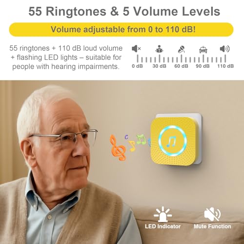 SURFOU Wireless Doorbell with 1 Button 2 Receivers,Door Bell,1300FT/400M Ultra-Long Range,55 Chimes 5 Volume,IP55 Waterproof,110 db Extra Loud with Flashing Light,for Home/Classroom/Office/Warehouse