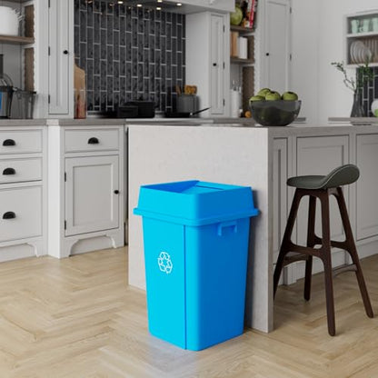 19 Gallon Blue Square Commercial Trash Garbage Can with Lid | Outdoor Office Restaurant School Kitchen - color: Blue, size: 19 Gallon, style: Trash Can with Lid