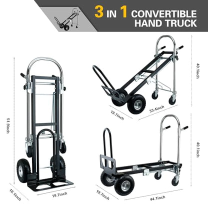 3 in 1 Convertible Hand Truck Dolly Cart with Wheels (Black) - color: Black