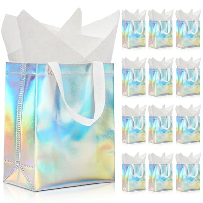 KeerxunBag Gift Bags Set (12-piece) includes inner liner paper - color: holographic