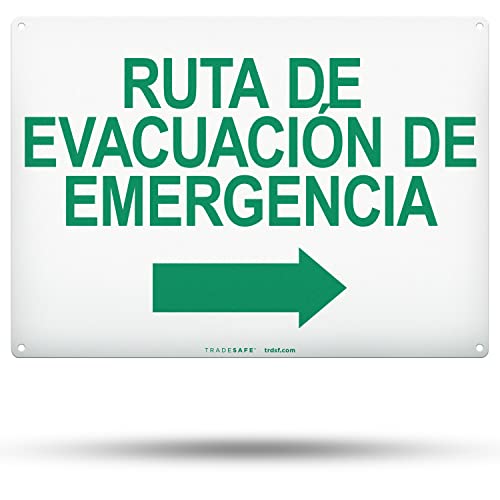 TRADESAFE Emergency Evacuation Route Arrow Right Sign – Ruta De Evacuación De Emergencia Spanish Sign, Quick Install, Light Reflective, UV-Resistant, Waterproof, 14” X 10” Aluminum Safety Signs - style: Ruta De Evacuación De Emergencia Arrow Right