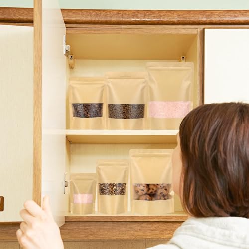 50 Pack Kraft Resealable Bags with Window for Storage (4 x 6.5 Inches) - size: 4 x 6.5 Inches
