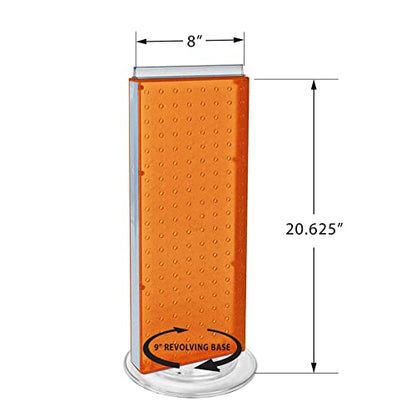 Azar Displays 700508-ORG-4C16 8-Inch W by 20-Inch H Revolving Black Pegboard Counter Display with 16-Pack of 4 inch Locking Hooks, Orange - color: Orange, style: Pegboard + Hooks