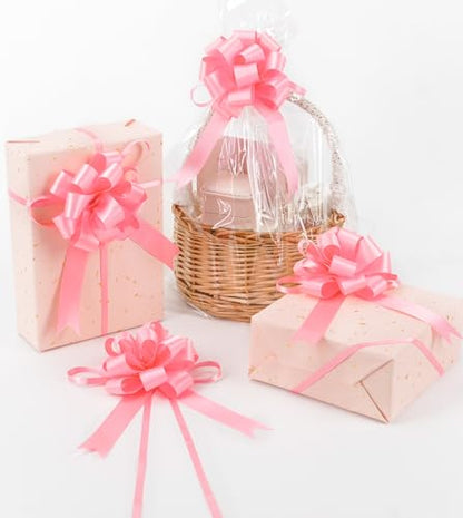 HUIHUANG Baby Pink Bows for Gift Wrapping 12 PCS Satin Pull Bows 4" x 8" - color: Baby Pink, size: 1 Pack (12 bows, 4 in x 8 in)