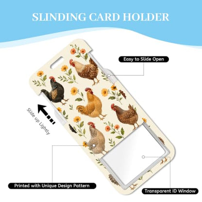 Hancynir Chicken Lanyards for Id Badges, Badge Holder Retractable Reel Clip - color: Chicken Floral