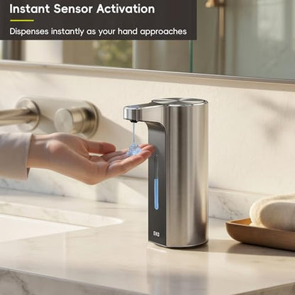 EKO Aroma Pro 13.5 fl oz Touchless Automatic Liquid Soap Dispenser, Rechargeable Hand & Dish Soap Dispenser for Bathroom and Kitchen, Waterproof, Adjustable Volume Control (Stainless Steel) - color: Stainless Steel, size: 13.5 oz