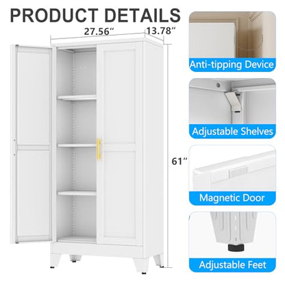 pozdeg 61" White Steel Tall Garage Storage Cabinet - color: White, size: 13.8"D x 27.56"W x 61"H