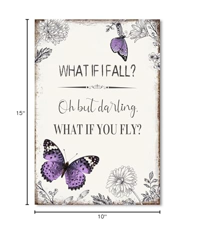 YPY Inspirational Quote Canvas Wall Art : Purple Butterfly Picture Motivational Framed Poster, What if I Fall Positive Sign for Teen Girl Bedroom 10" x 15" - color: Purple Butterfly, size: 10"x15"