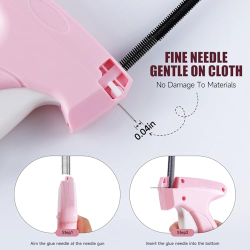Pink and White Stitch Gun for Clothes - Quick Stitch Sewing Gun for Clothing Fixer Includes 2000 Black Fasteners & 2000 White Fasteners with 6 Need - color: Pink_White