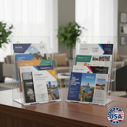 Azar Displays 252378-2PK Brochure Holder 8.5"x11", Acrylic Desk Organizer, Three Tier Document, Magazine & Sign Holder, Wall Mount Desk Accessories (2-Pack) - size: 3 Tier