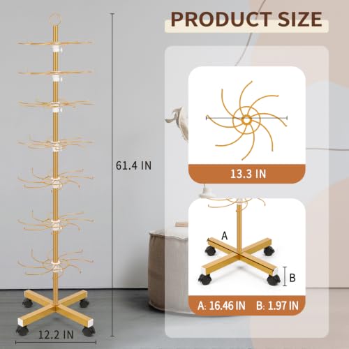 Flenpptly Retail Display Stand, 7-Tier Rotating Display Rack, Gold - color: 7-Tier Gold