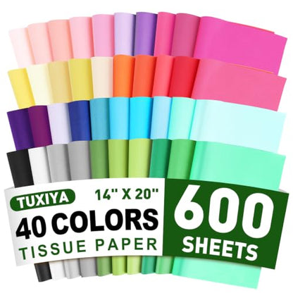 TUXIYA 600 Sheets Tissue Paper,40-Color 14"X20" Tissue Paper for Gift Bags - size: 600P