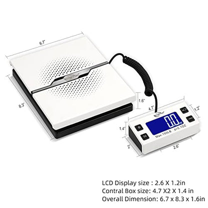 Weighmax W-8809 150 lbs x0.1oz Digital Shipping and Postal Scale with Extended Display, White, Battery and Ac Adapter Included - color: White