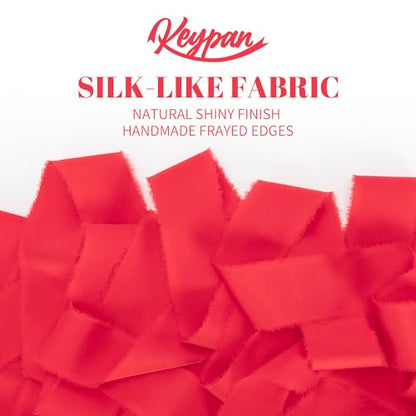 Keypan Christmas Red Frayed Satin Chiffon Ribbon, 1.5 Inches, 21 Yards - color: Red