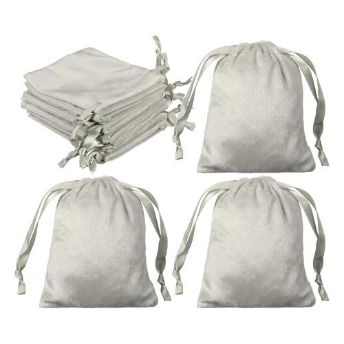 uxcell 20pcs Velvet Drawstring Bags 3.2"x3.9" Small Jewelry Pouches Gray - color: Gray, size: 1 Count (Pack of 20)