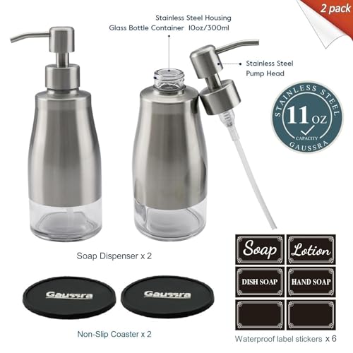 Gaussra 2 Pack Soap Dispenser with Coaster and Stickers - 11 OZ / 320 ML - color: Brushed Nickel 2