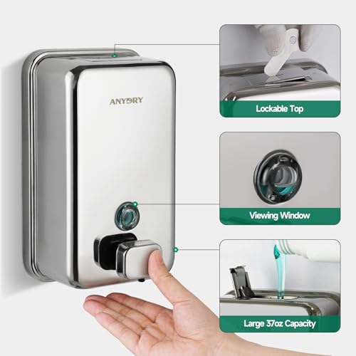 anydry Commercial Soap Dispenser Wall Mounted 37oz Brushed Stainless Steel - color: Polished