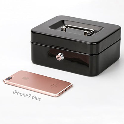 Decaller Cash Box with Money Tray, Medium Metal Locking Money Box with Key Lock for Security, 7.87" x 6.30" x 3.54", Black - color: Black, size: Medium (7.8 Inch)