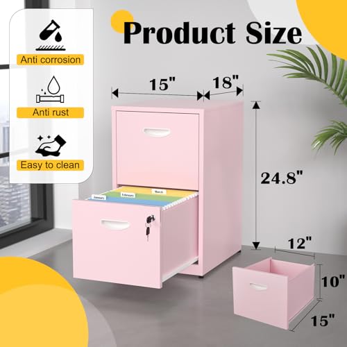 SteeLoong 2 Drawer File Cabinets,Metal Office File Cabinet with Lock,Pink - color: Pink, style: 2 Drawer Light Duty