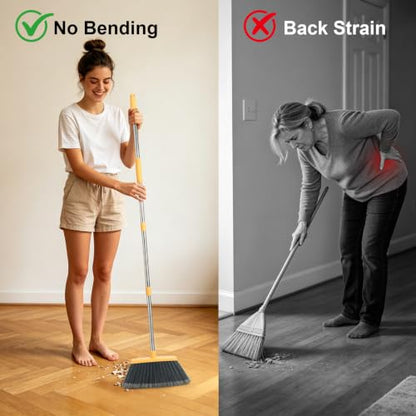 Broom and Dustpan Combo Set,Long Handle, Gray Yellow - color: Gray Yellow 1-pack
