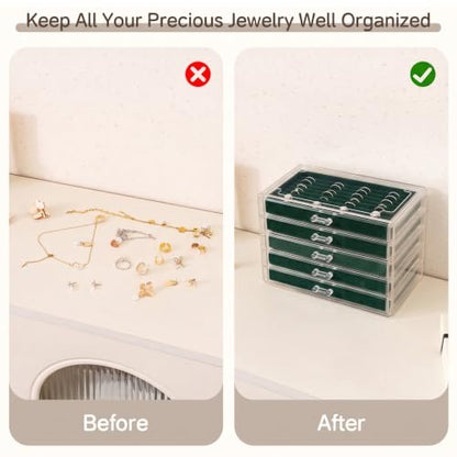 Frebeauty Acrylic Jewelry Box,5-Layer Jewelry Organizer with Drawers - color: Blackish Green