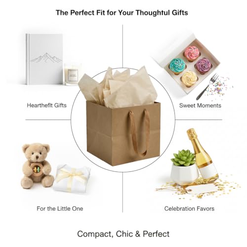 Papertide 24 Pack 8x8x8 inch Brown Square Gift Bags with Tissue Ppaper - color: Brown