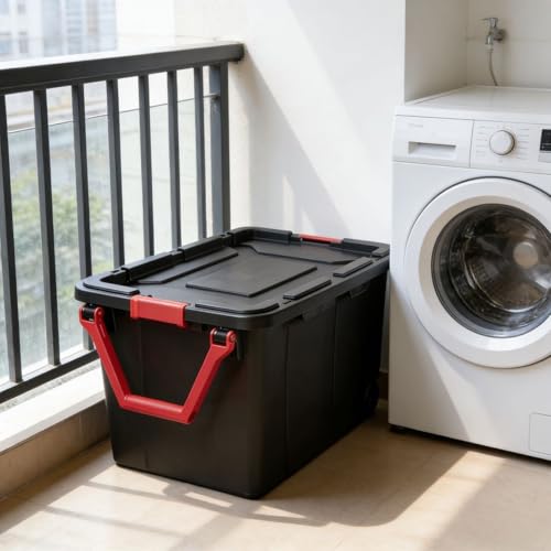 40-gallon wheeled plastic storage boxes with handles, black, 2-pack