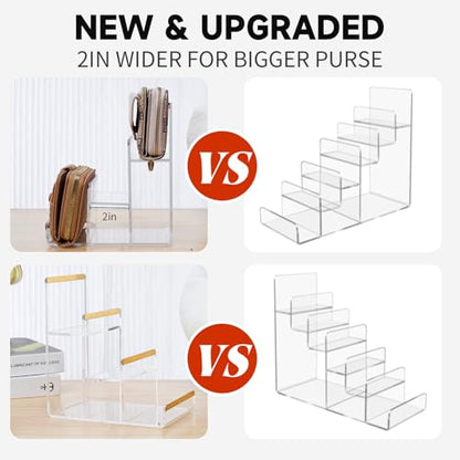 2 Pack 3-Tier Purse Display Stands, Acrylic Wallet Holder Risers Stand, 2-Inch Spacing Clear Clutch Rack Handbag Display Shelf, 4MM Thick Counter Wallet Organizer for Figure Sunglasses Retail Vendor - size: 3 Tier（2pack）